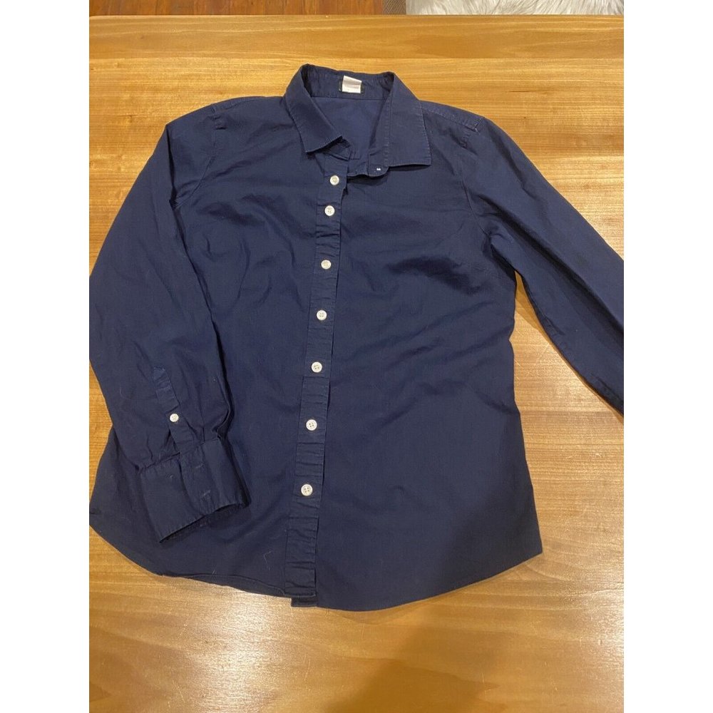 J Crew Womens Medium Button Down Long Sleeve Blue Dress Shirt Stretchy